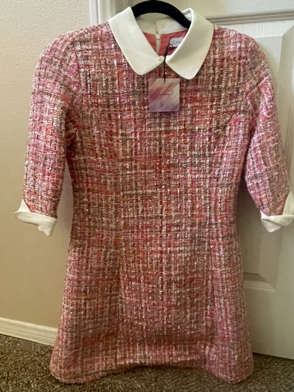 ChicWish Pink Tweed dress with collar